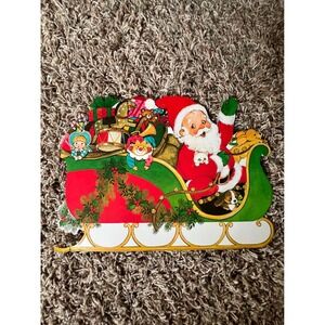 Vintage Eureka USA Santa Sleigh Christmas Die Cut Wall Decor Double Sided Large